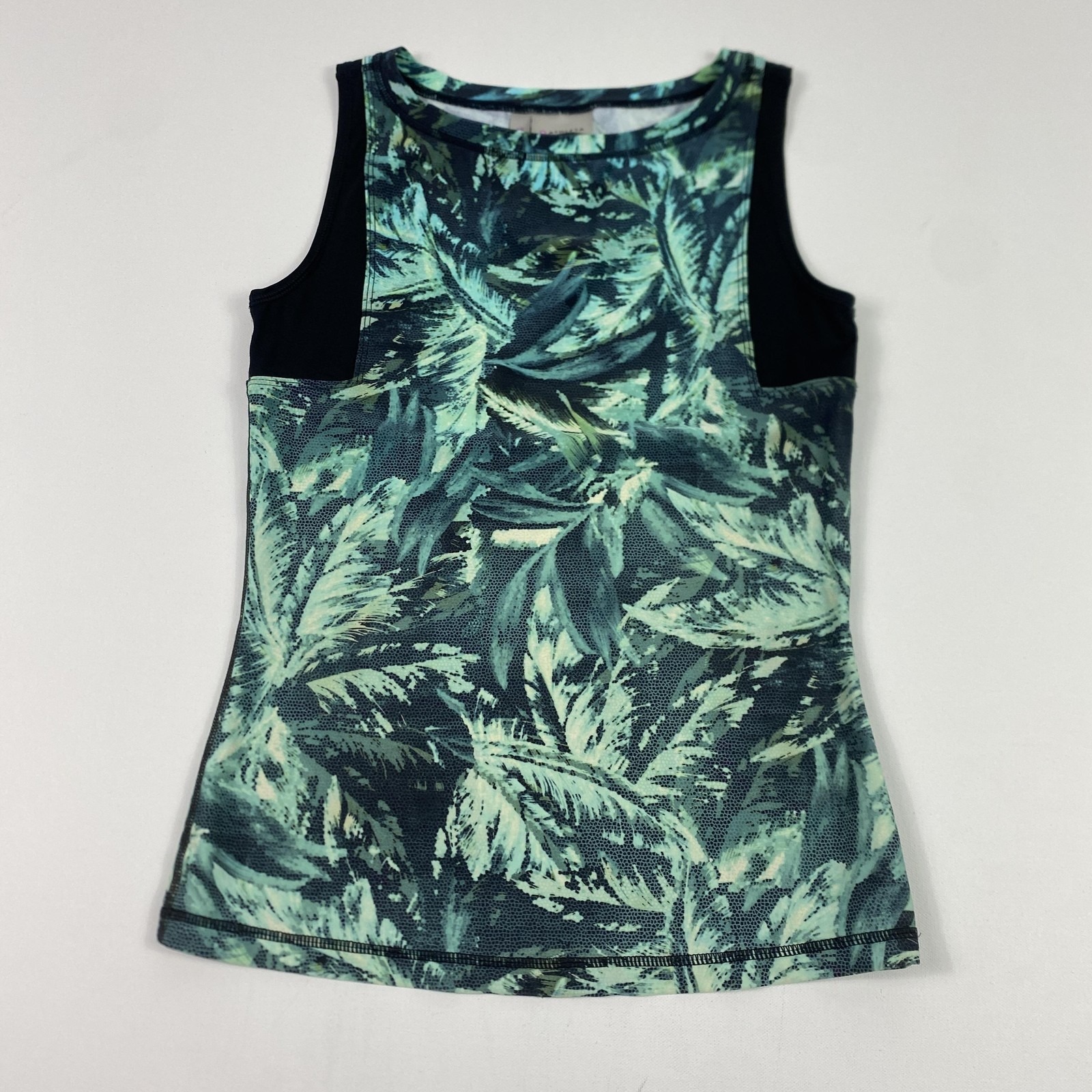 Athleta Tank Top Womens Xs Green Blue Leaf Print Stretch Performance Yoga Gym